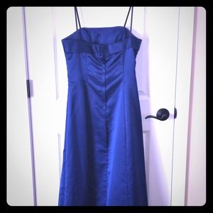 Long blue formal dress.